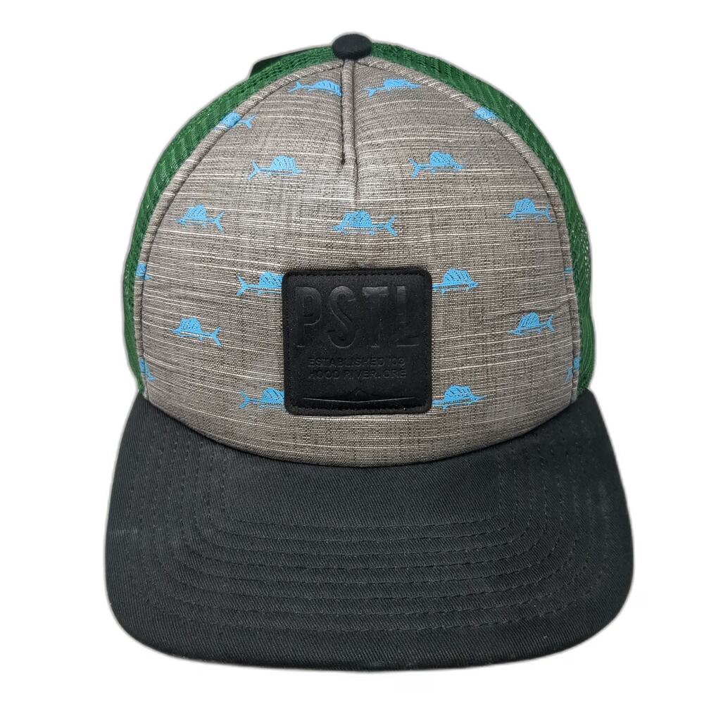 Pistil Trucker Hat Gray Green Blue One Size Mesh Snapback Marlin Pattern Patch